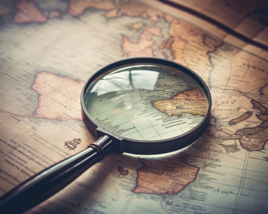 magnifying glass on map