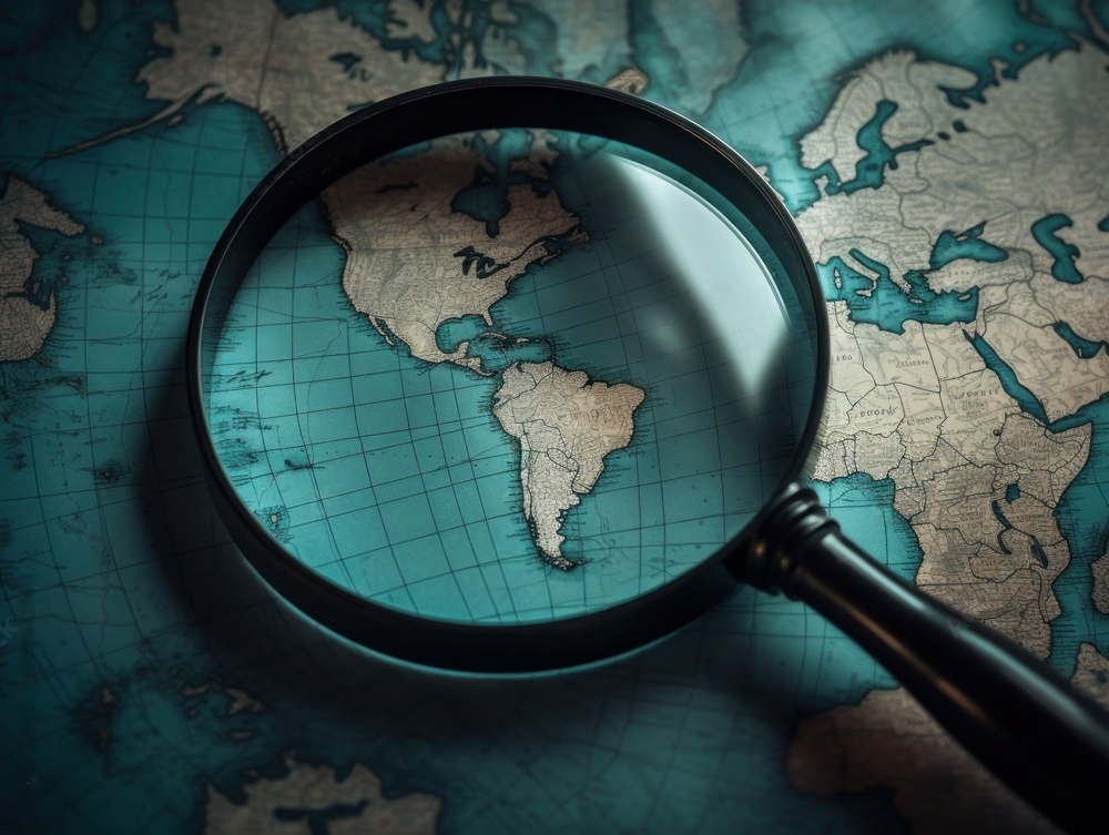 magnifying glass on map
