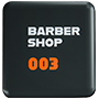 A dark brown button that says 'Barber Shop' on it