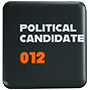 A dark brown button that says 'Political Candidate' on it